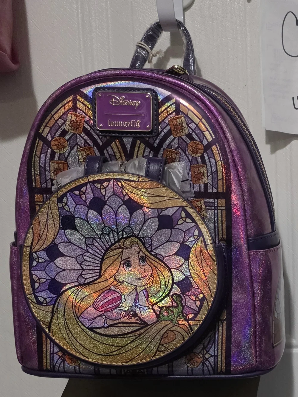 Loungefly Iridescent Purple Rapunzel Stained Glass Mini Backpack
